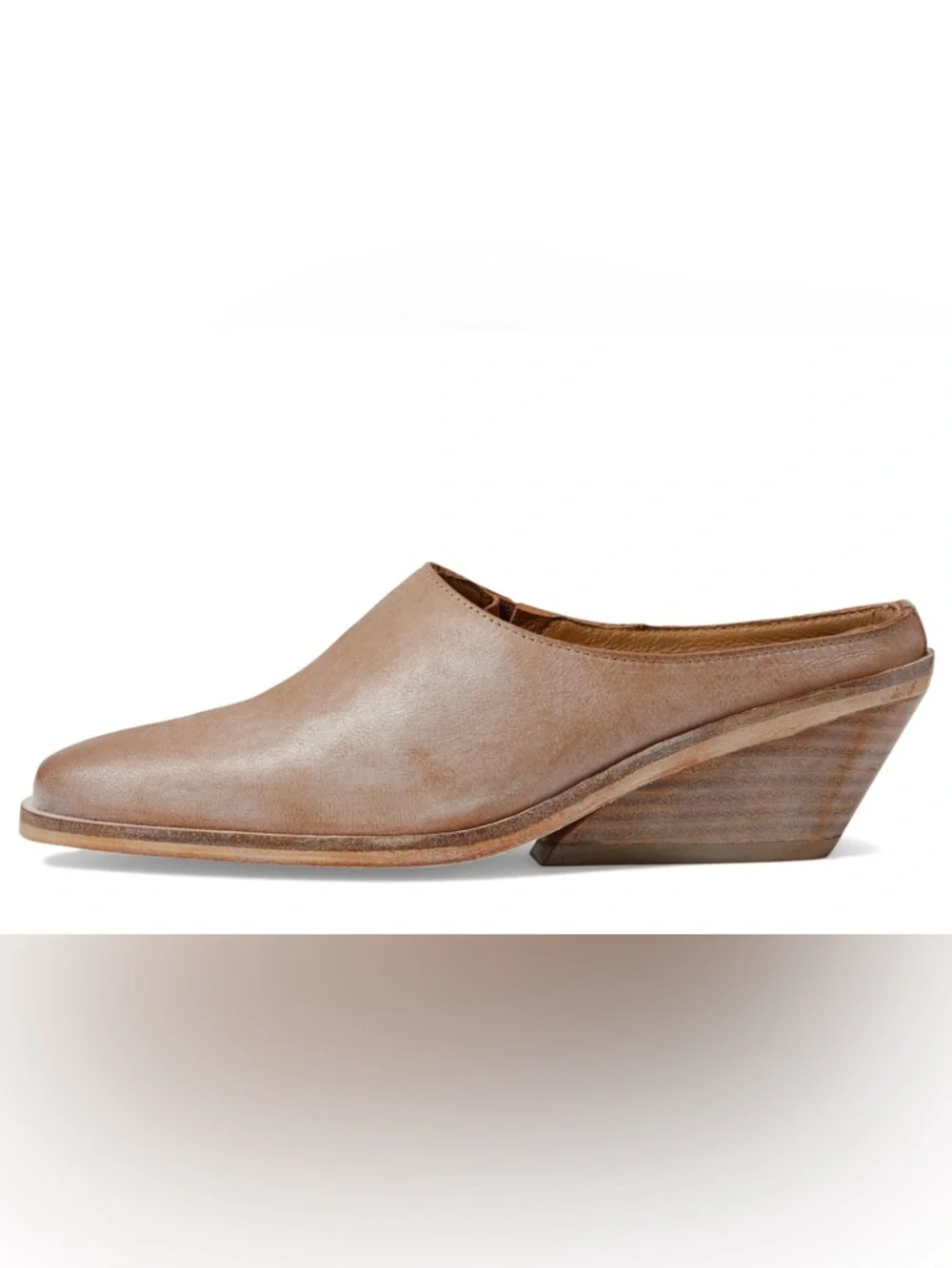 Free People Tan Leather Wedge Mule Clogs Slip On 7.5M NWT 37.5 EU - Picture 3 of 11